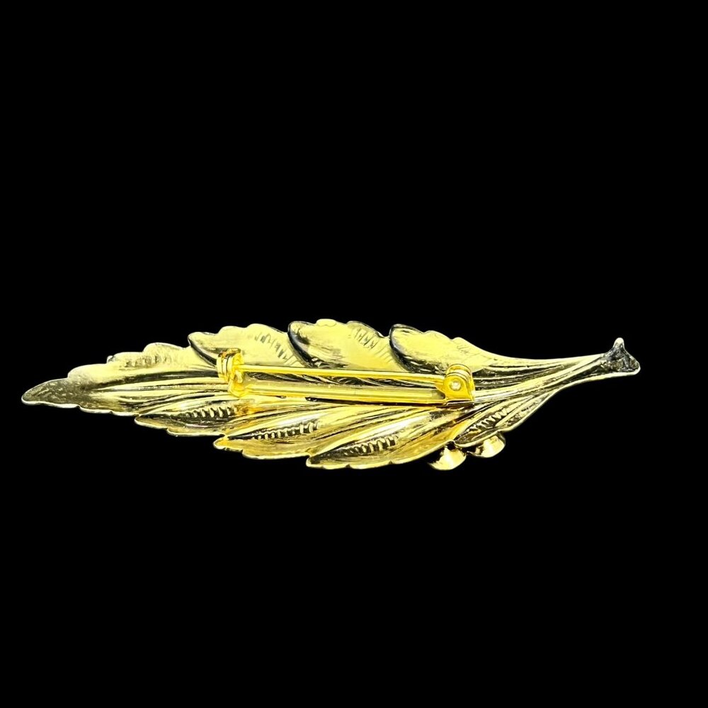 Vintage Lot Of Gold Tone And Rhinestone Leaf Brooches (3469) - Picture 7 of 9